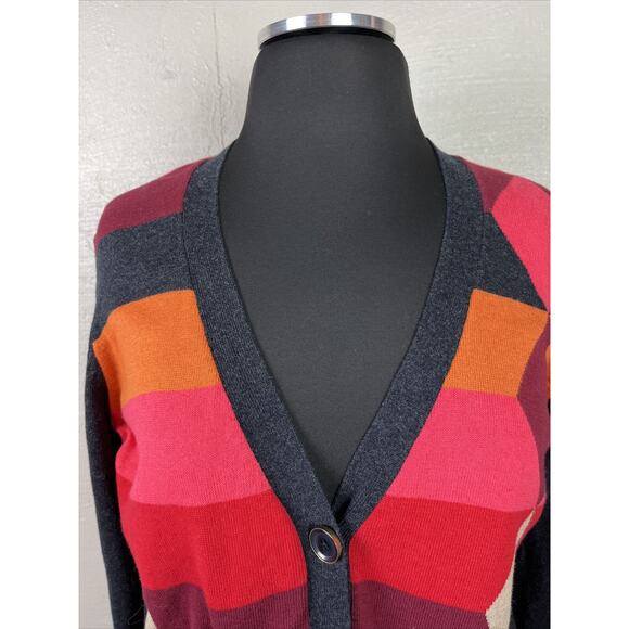 Cabi Women's Color Block Sweater Long Sleeve Button Up V Neck Cardigan Size Med - Picture 2 of 11
